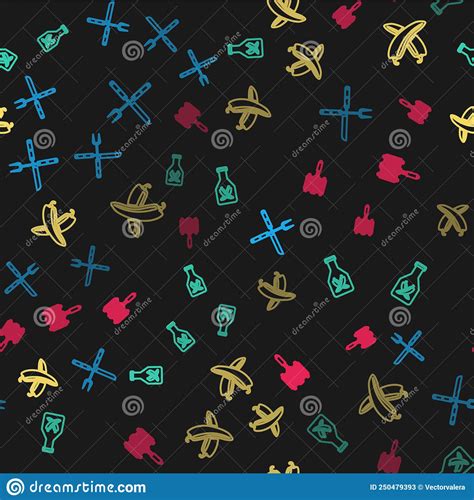 Set Line Crossed Fork And Knife Ketchup Bottle Hot Chili Pepper Pod