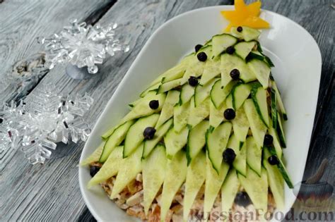 Рецепт: Новогодний салат "Ёлочка" с курицей, грибами и яичными блинами ...