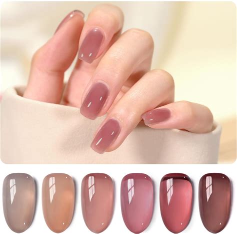 Amazon GAOY Jelly Pink Nude Gel Nail Polish Set 6 Transparent Colors Sheer Red Brown Soak