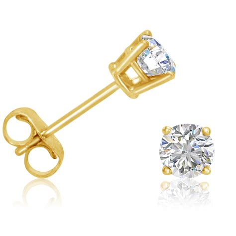 1/2ct Natural (Real) Diamond Stud Earrings set in 14K Yellow Gold | eBay