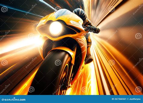 Sport Racing Bike High Speed With Road Lights Generative Ai Stock