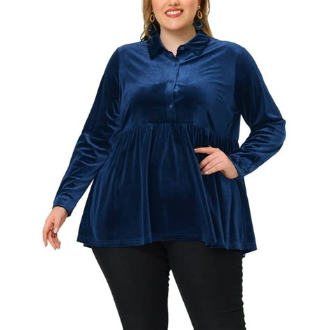 Unique Bargains Womens Plus Size Velvet Long Sleeve Button Down Casual