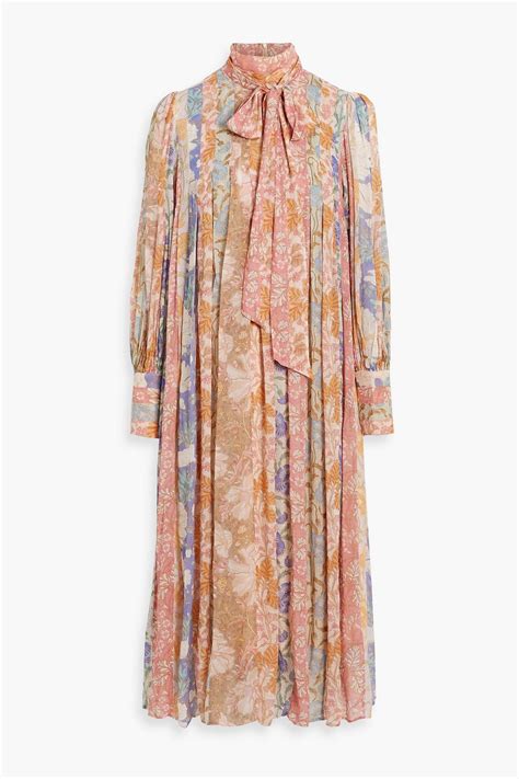 ZIMMERMANN Pussy Bow Printed Chiffon Midi Dress THE OUTNET