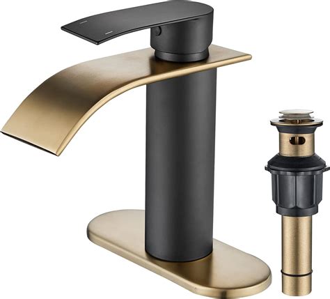 FORIOUS Black And Gold Bathroom Faucet One Hole Black Waterfall