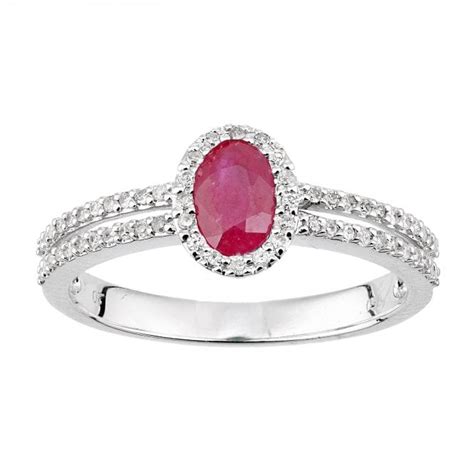 SPARKLD 18ct White Gold Oval Ruby And 0 20ct Diamond Halo Ring