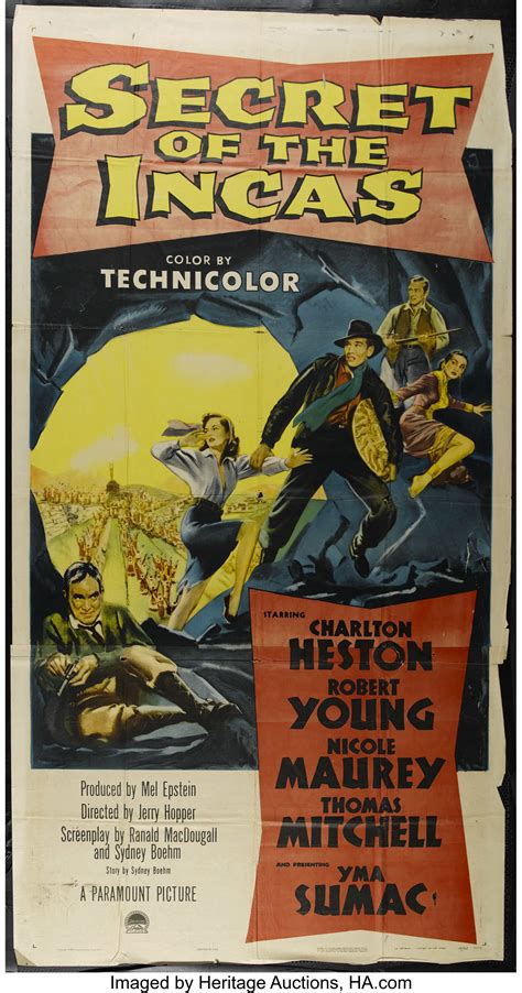 Secret of the Incas (Paramount, 1954). Three Sheet (41" X 81"). | Lot