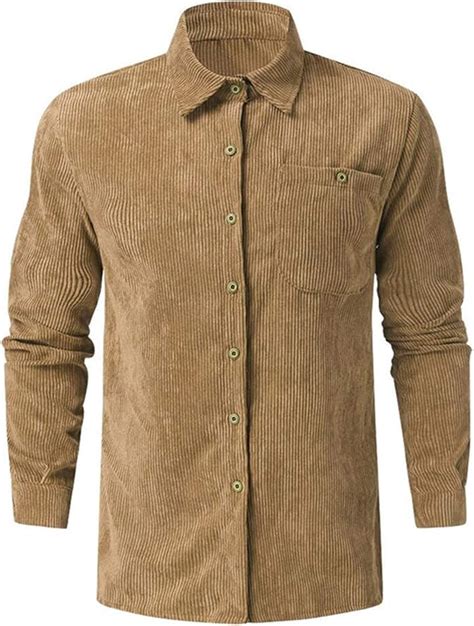 Corduroy Shirts For Men Slim Fit Long Sleeve Corduroy Casual Shirt With Collar Pockets Solid