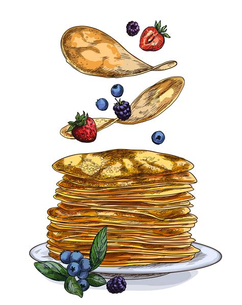 Pancakes Berries Falling On Stack Pancakes Stock Vector Royalty Free