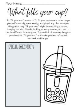What fills your cup? / What empties your cup? Activity Worksheet by ...