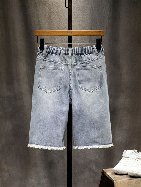 Shorts De Mezclilla Para Ni Os Preadolescentes Lavado Medio Azul Con