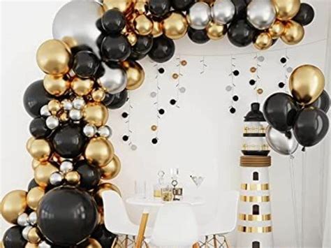 Black And Gold Balloon Arch Kit - 134pcs Black Gold Silver Balloons ...