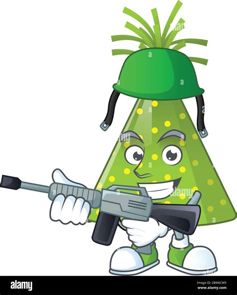 A mascot design picture of green party hat as a dedicated Army using ...