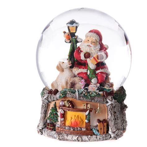 Glass snow globe music Santa Claus sitting with little animals 20x20x20 ...