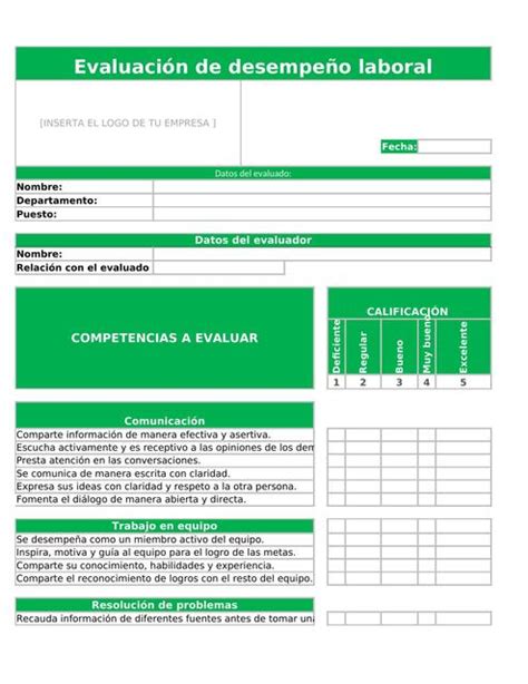 Plantilla excel evaluación de desempeño laboral Lucía Vargas uDocz