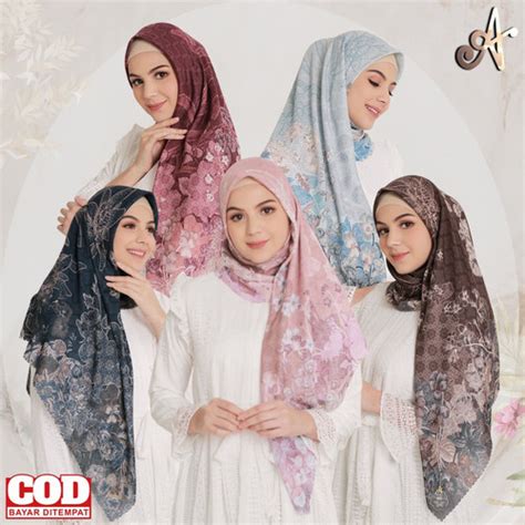 Jual ANDALUSIA SCARF BILQUIS SERIES HIJAB SEGI EMPAT VOAL MOTIF Kab