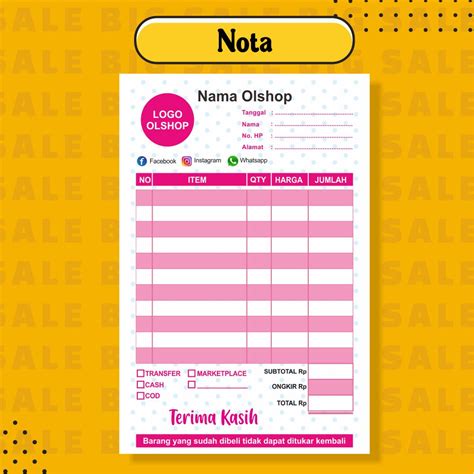 Jual Cetak Nota Olshop Nota Custom Ply Shopee Indonesia