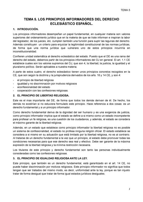 Tema 5 Lourdes Ruano Tema 5 Tema 5 Los Principios Informadores Del Derecho EclesiÁstico