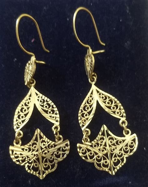 Vintage 14K GOLD FILIGREE CHANDELIER EARRINGS Turke Gem