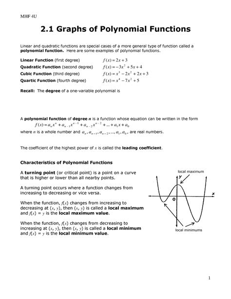 2020 Unit 2 Polynomial Functions MHF 4U 2 Graphs Of Polynomial