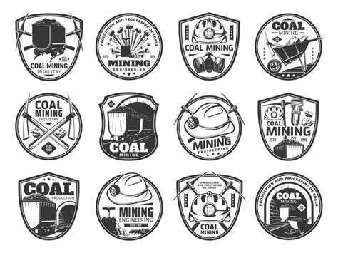 Coal mining industry vector monochrome icons 24082173 Vector Art at ...