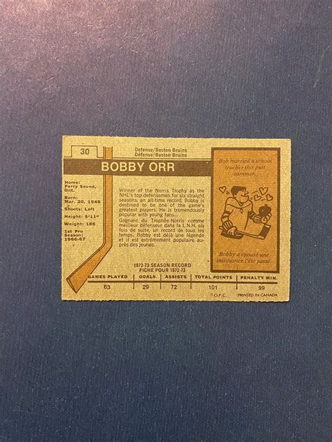 1973 74 O PEE CHEE 30 Bobby Orr OPC VG EX EBay