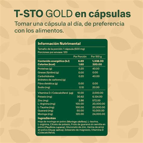 T Sto Gold Vitamina D Potasio Zinc L Arginina L Taurina Gu