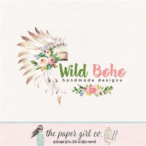 Boho Chic Logo Feather Logo Premade Logo Design Wedding Logo Design