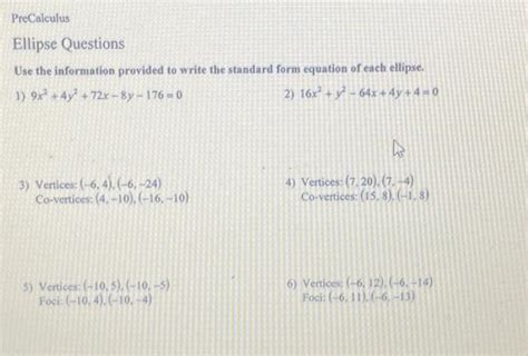 Solved Ellipse Questions Use the information provided to | Chegg.com