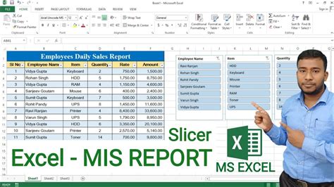 Excel Mis Report How To Create Mis Report In Excel Using Slicer Mis Report In Excel Youtube