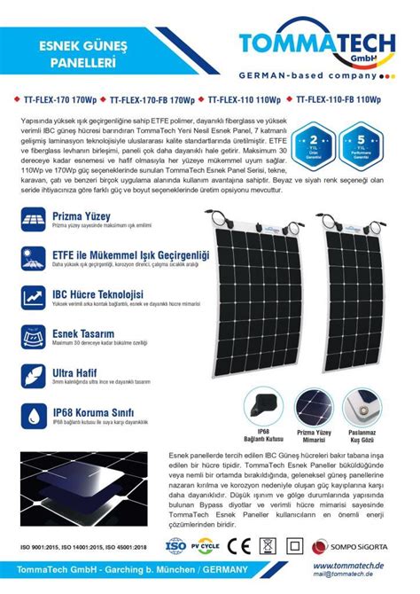 TommaTech 110Wp Flexible Esnek Güneş Paneli Esnek Güneş Paneli