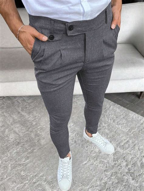 Manfinity Mode Pantalones De Traje De Corte Recto Con Dise O Plisado