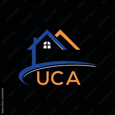 UCA house logo, letter logo. UCA blue image on black background and ...