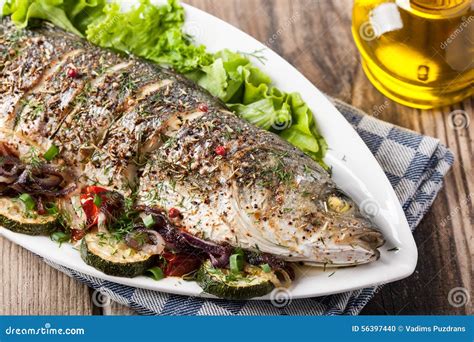 Baked Fish With Vegetables Stock Photo Image Of Fish