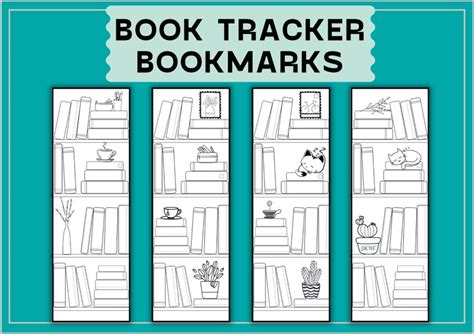 Book Tracker Bookmark Printable Bookmarks Bookshelf Book Mark Set Of