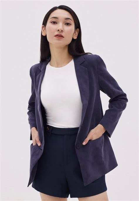 LOVE BONITO JASIE CUPRO OVERSIZED BLAZER NAVY BLUE XS Women S