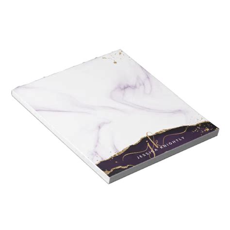 Elegant Purple Agate Marble Gold Glitter Monogram Notepad Zazzle