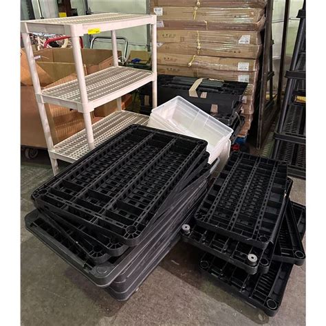 Group of misc. plastic shelfs for storage shelfing unit and one ...