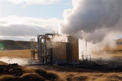 Premium AI Image Closeup Of Geothermal Energy System With Hot Water And Steam Flowing Created
