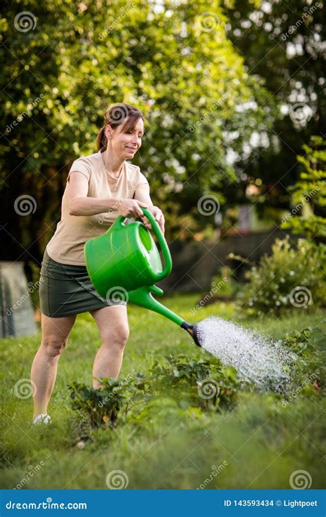 Bastante Plantas De Riego De La Mujer Y Flores En El Jard N Foto De