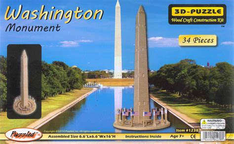 3 D Wooden Puzzle Washington Monument Wood Craft Construction Kit 34