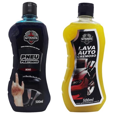 Kit Pretinho Limpa Pneu Lava Auto Cremoso Gitanes Plus 500 Ml Limpeza