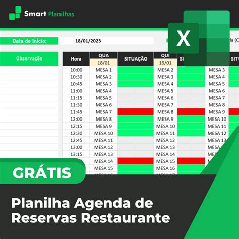 Planilha Agenda De Reservas Restaurante Smart Planilhas