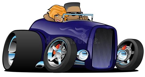 Roadster Mauve foncé De Hot Rod De Commode Avec Le Conducteur Masculin Et L illustration De