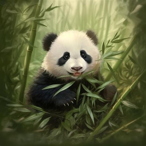 Premium AI Image | a panda bear in a bamboo forest with bamboo in the ...