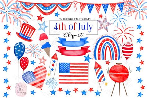 4th Of July Clipart, Patriotic, Fireworks, Flag, Banner