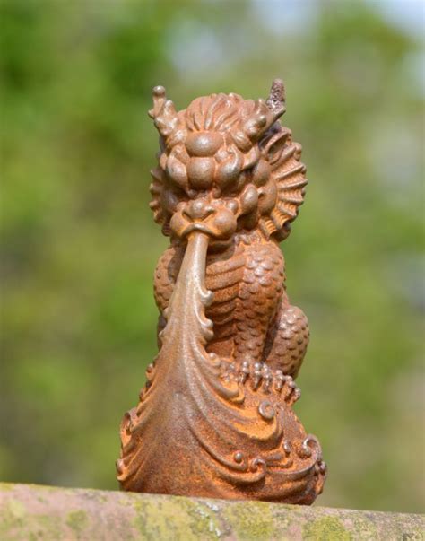 Rustic Cast Iron "Fire Breathing Dragon" Garden Sculpture | Black ...