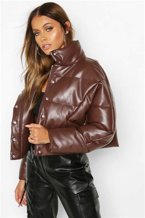 Faux Leather Puffer Leather Jackets Women Puffer Jacket Women Womens Faux Leather