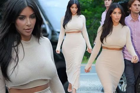 Kim Kardashian Shows Off Famous Curves In Clinging Nude Outfit As She Dines Out In The Hamptons