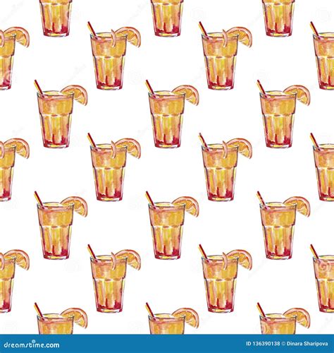 Cocktail Sex On The Beach Watercolor Illustration Picture For The Menu In The Bar Stock