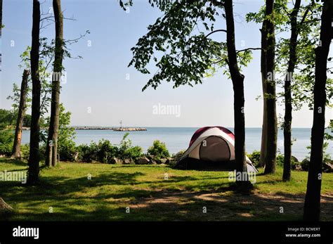 Tent At Kelleys Island State Park Stock Photo Alamy